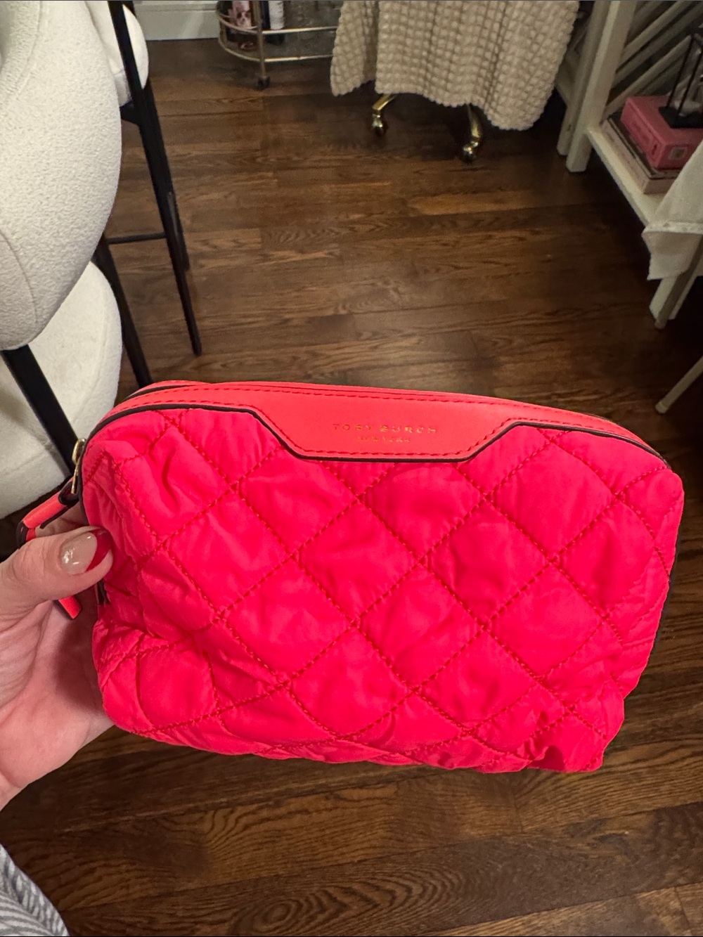 Tory Burch Quilted Hot Pink Cosmetic Pouch